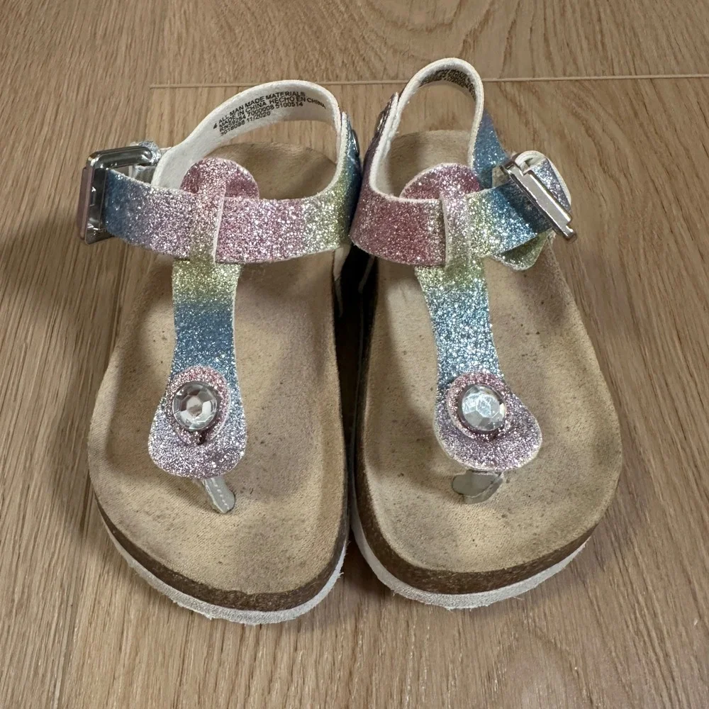 The Childrens Place Girls Rainbow Glitter Cork Sandals Size 4 Toddler 3018088